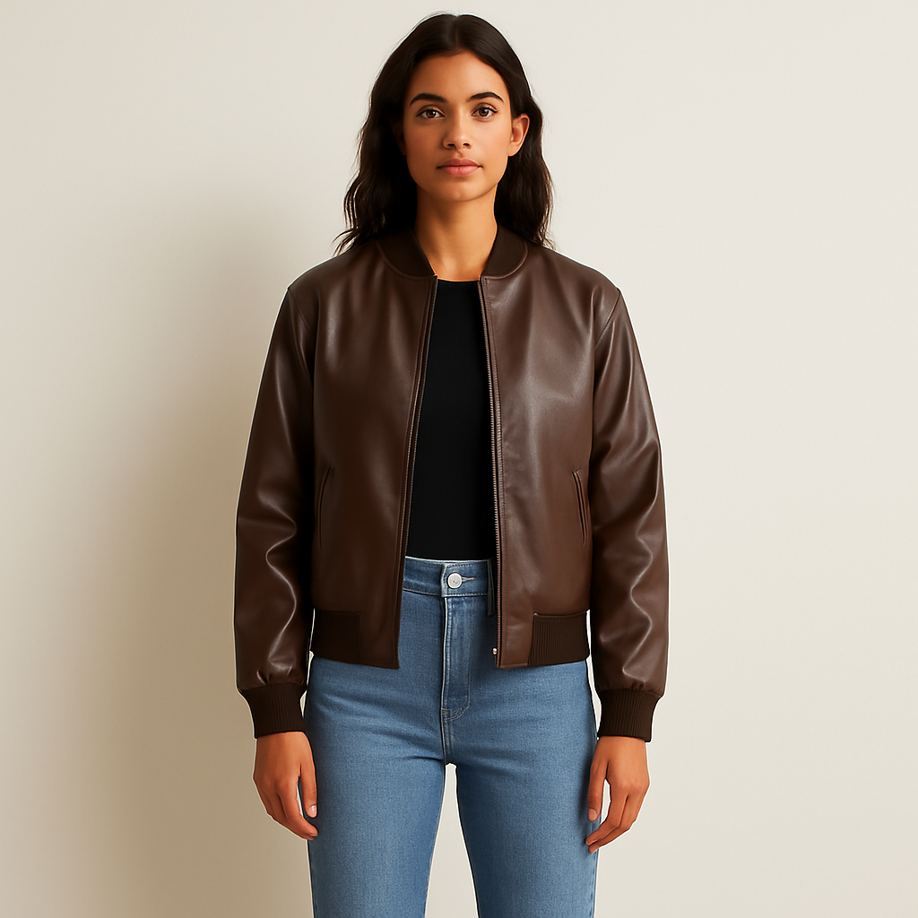 Cazadora bomber efecto piel en marrón chocolate